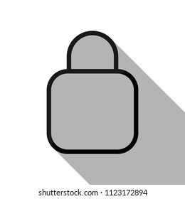 Simple lock icon. Linear symbol, thin outline. Black object with long shadow on white background