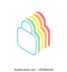 Simple lock icon. Linear symbol, thin outline. Stack of colorful isometric icons on white background