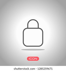 Simple lock icon. Linear symbol, thin outline. Icon under spotlight. Gray background
