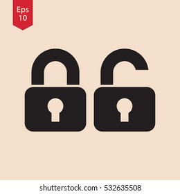 Simple Lock Symbol. Locked And Unlocked Lock. Flat Icon Style. Vector Sign Illustration