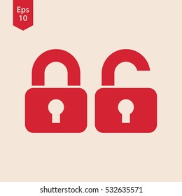 Simple Lock Symbol. Locked And Unlocked Lock. Flat Icon Style. Vector Sign Illustration