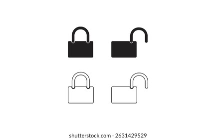 Conjunto de iconos de candado simple bloqueado y desbloqueado. 