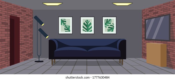 Simple loft style interior design. Vector illustration in flat style