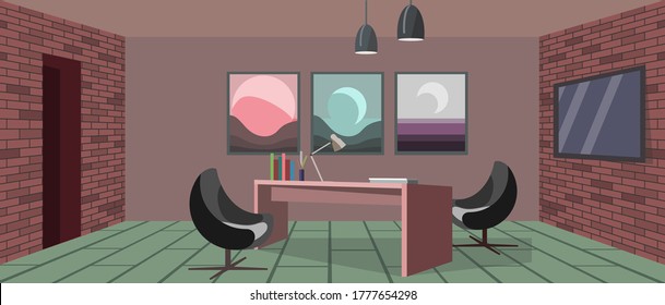 Simple loft style office interior design. Vector illustration in flat style