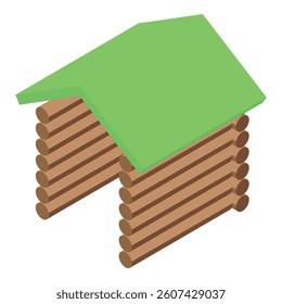 Simple log cabin with green roof, illustrating a cozy and rustic dwelling