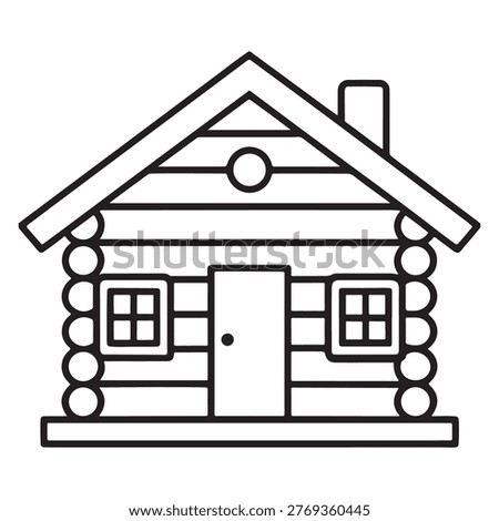 Simple log cabin icon with gable roof and chimney house illustration