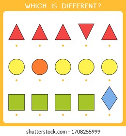 Simple logic game for kids. Find the odd one in the group. Vector worksheet