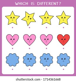 Simple logic game for kids. Find the odd one in the group. Vector worksheet