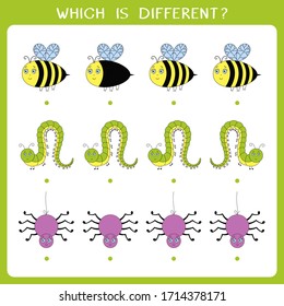 Simple logic game for kids. Find the odd one in the group. Vector worksheet