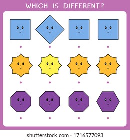 Simple logic game for kids. Find the odd one in the group. Vector worksheet