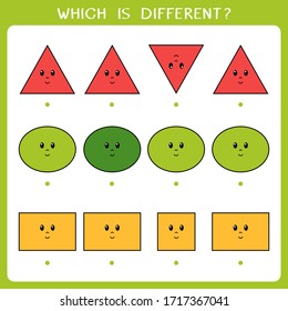 Simple logic game for kids. Find the odd one in the group. Vector worksheet