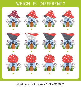 Simple logic game for kids. Find the odd one in the group. Vector worksheet