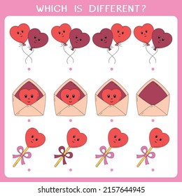 Simple logic game for kids. Find the odd one in the group. Vector worksheet