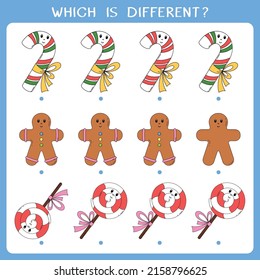 Simple logic game for kids. Find the odd one in the group. Vector worksheet