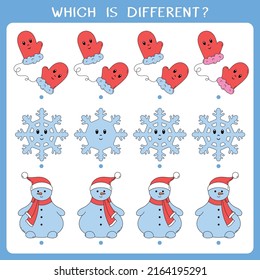 Simple logic game for kids. Find the odd one in the group. Vector worksheet