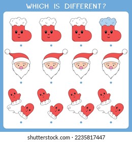 Simple logic game for kids. Find the odd one in the group. Vector worksheet