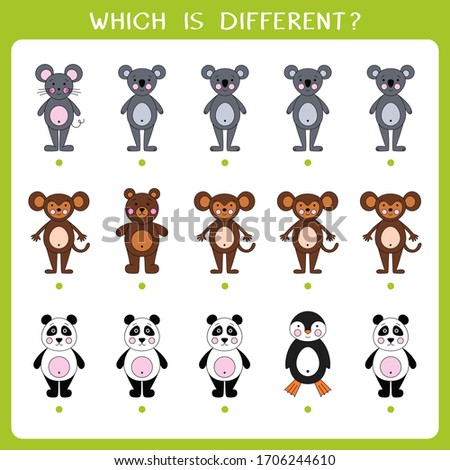 Simple logic game for kids. Find the odd one in the group. Vector worksheet