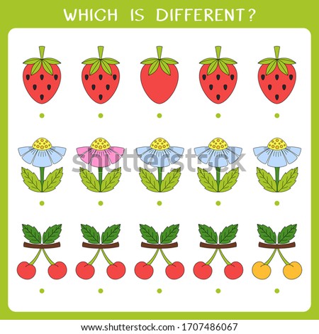 Simple logic game for kids. Find the odd one in the group. Vector illustration