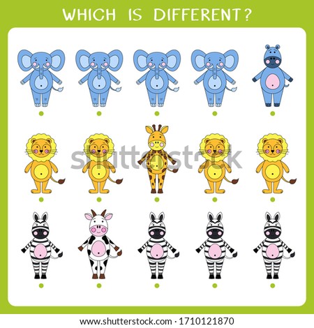 Simple logic game for kids. Find the odd one in the group. Vector worksheet