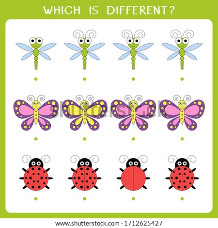 Simple logic game for kids. Find the odd one in the group. Vector worksheet