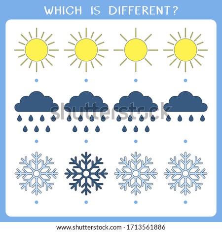 Simple logic game for kids. Find the odd one in the group. Vector worksheet
