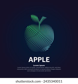 simple logo Apple Illustration in a linear style. Abstract line art green Apple Ecology Logotype concept icon. Vector logo Apple color silhouette on a dark background. EPS 10