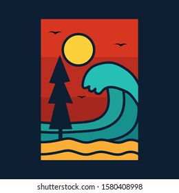 Simple Logo Badge Beach Design Illustration