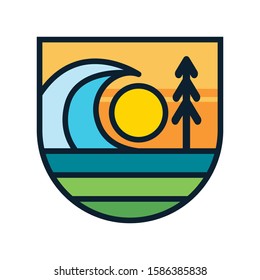 Simple Logo Badge Beach Design Illustration