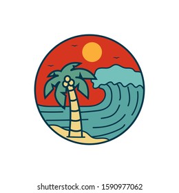 Simple Logo Badge Beach Design Illustration