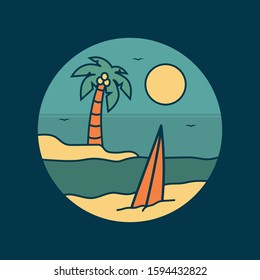 simple logo badge beach design, fot t-shirt prints, patches, emblems, posters, badges and labels and other uses