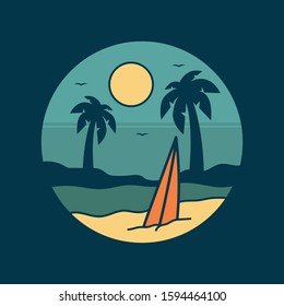 simple logo badge beach design, fot t-shirt prints, patches, emblems, posters, badges and labels and other uses