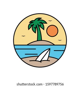 simple logo badge beach design, for t-shirt prints, patches, emblems, posters, badges and labels and other uses