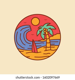 simple logo badge beach design, for t-shirt prints, patches, emblems, posters, badges and labels and other uses