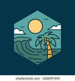 simple logo badge beach design, for t-shirt prints, patches, emblems, posters, badges and labels and other uses