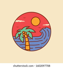 simple logo badge beach design, for t-shirt prints, patches, emblems, posters, badges and labels and other uses