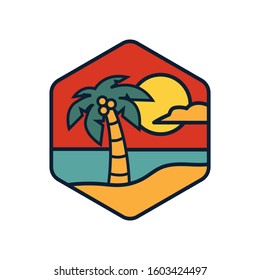simple logo badge beach design, for t-shirt prints, patches, emblems, posters, badges and labels and other uses