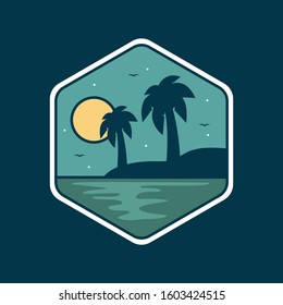 simple logo badge beach design, for t-shirt prints, patches, emblems, posters, badges and labels and other uses