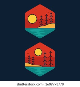 simple logo badge beach design, for t-shirt prints, patches, emblems, posters, badges and labels and other uses