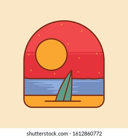 simple logo badge beach design, for t-shirt prints, patches, emblems, posters, badges and labels and other uses