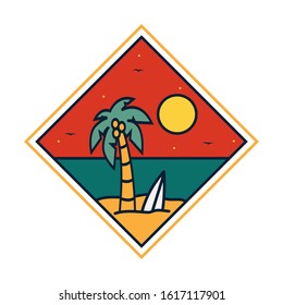 simple logo badge beach design, for t-shirt prints, patches, emblems, posters, badges and labels and other uses