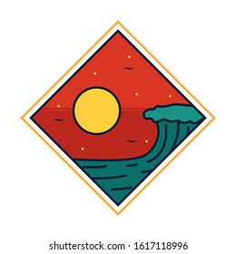 simple logo badge beach design, for t-shirt prints, patches, emblems, posters, badges and labels and other uses