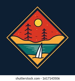 simple logo badge beach design, for t-shirt prints, patches, emblems, posters, badges and labels and other uses