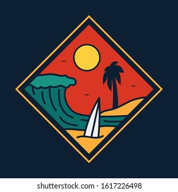 simple logo badge beach design, for t-shirt prints, patches, emblems, posters, badges and labels and other uses