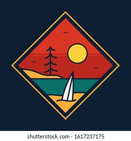 simple logo badge beach design, for t-shirt prints, patches, emblems, posters, badges and labels and other uses
