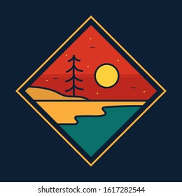 simple logo badge beach design, for t-shirt prints, patches, emblems, posters, badges and labels and other uses