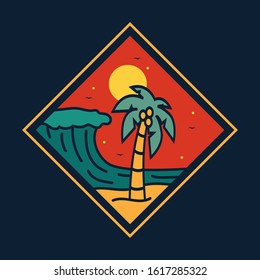 simple logo badge beach design, for t-shirt prints, patches, emblems, posters, badges and labels and other uses