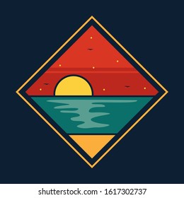 simple logo badge beach design, for t-shirt prints, patches, emblems, posters, badges and labels and other uses