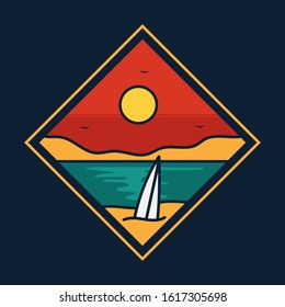 simple logo badge beach design, for t-shirt prints, patches, emblems, posters, badges and labels and other uses