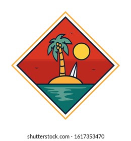 simple logo badge beach design, for t-shirt prints, patches, emblems, posters, badges and labels and other uses