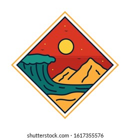 simple logo badge beach design, for t-shirt prints, patches, emblems, posters, badges and labels and other uses